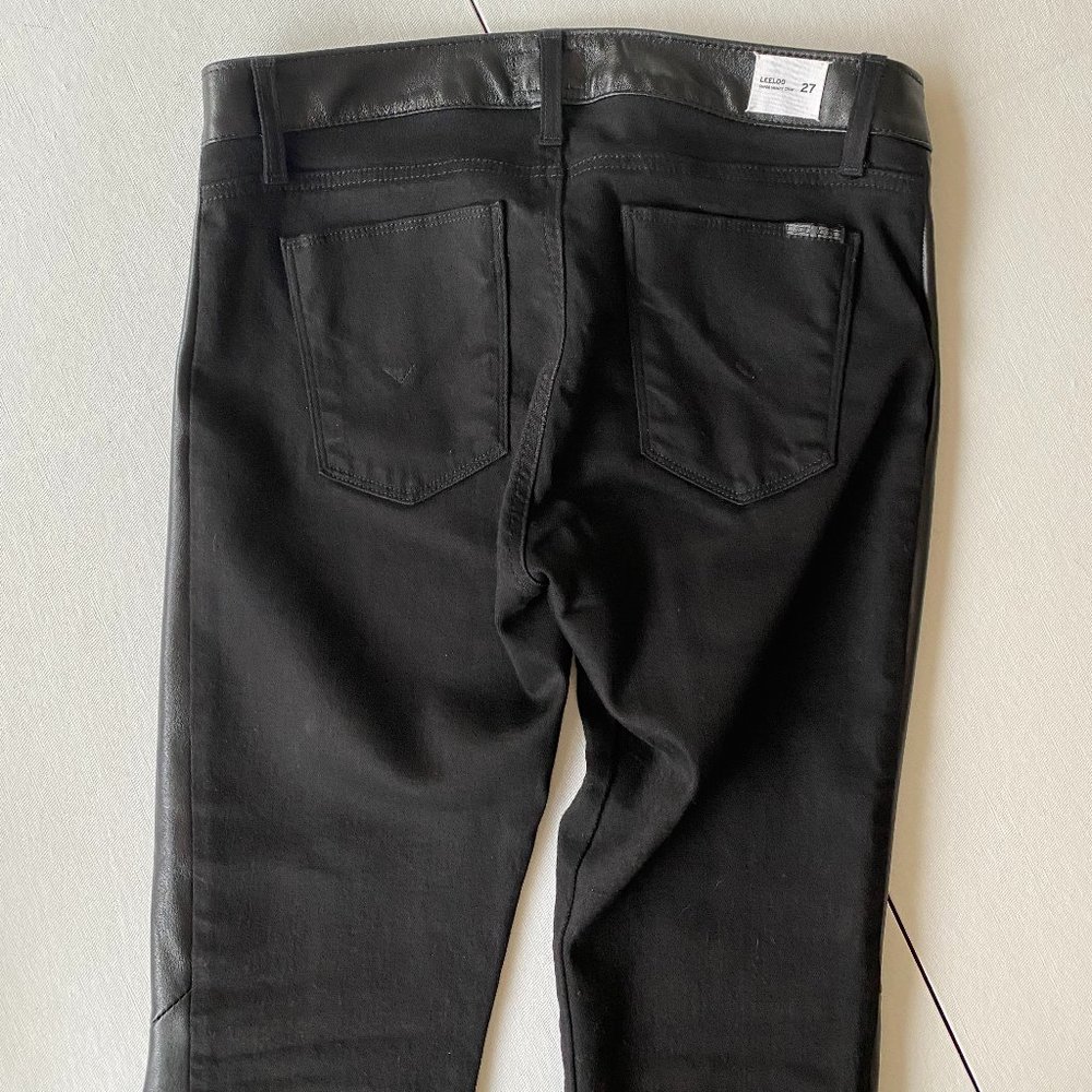 Hudson Jeans Black Denim "Leeloo" Jeans with Leather Stripe Size 27 - Picture 5 of 10